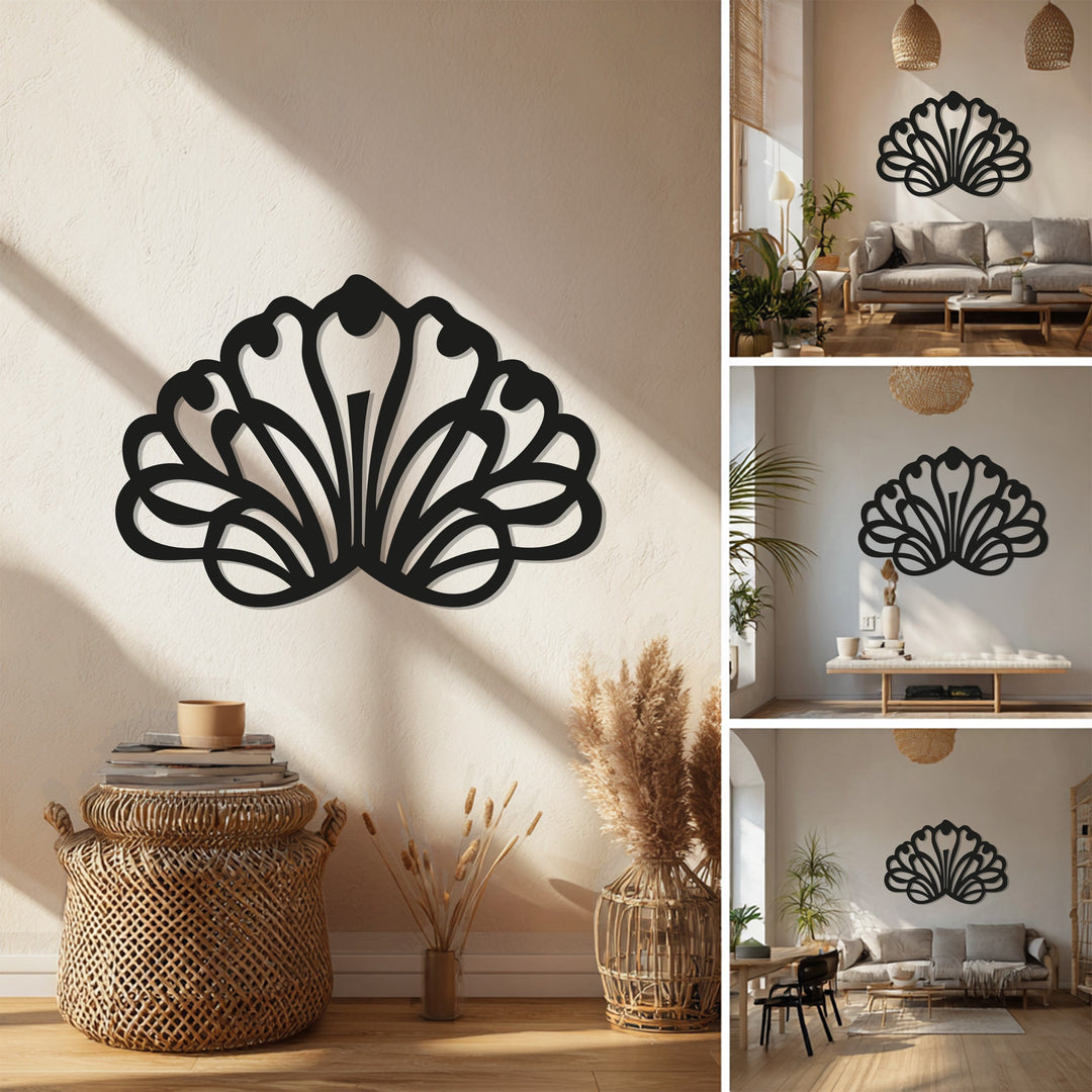 Floral Fan Metal Wall Art – Modern Black Geometric Flower Design