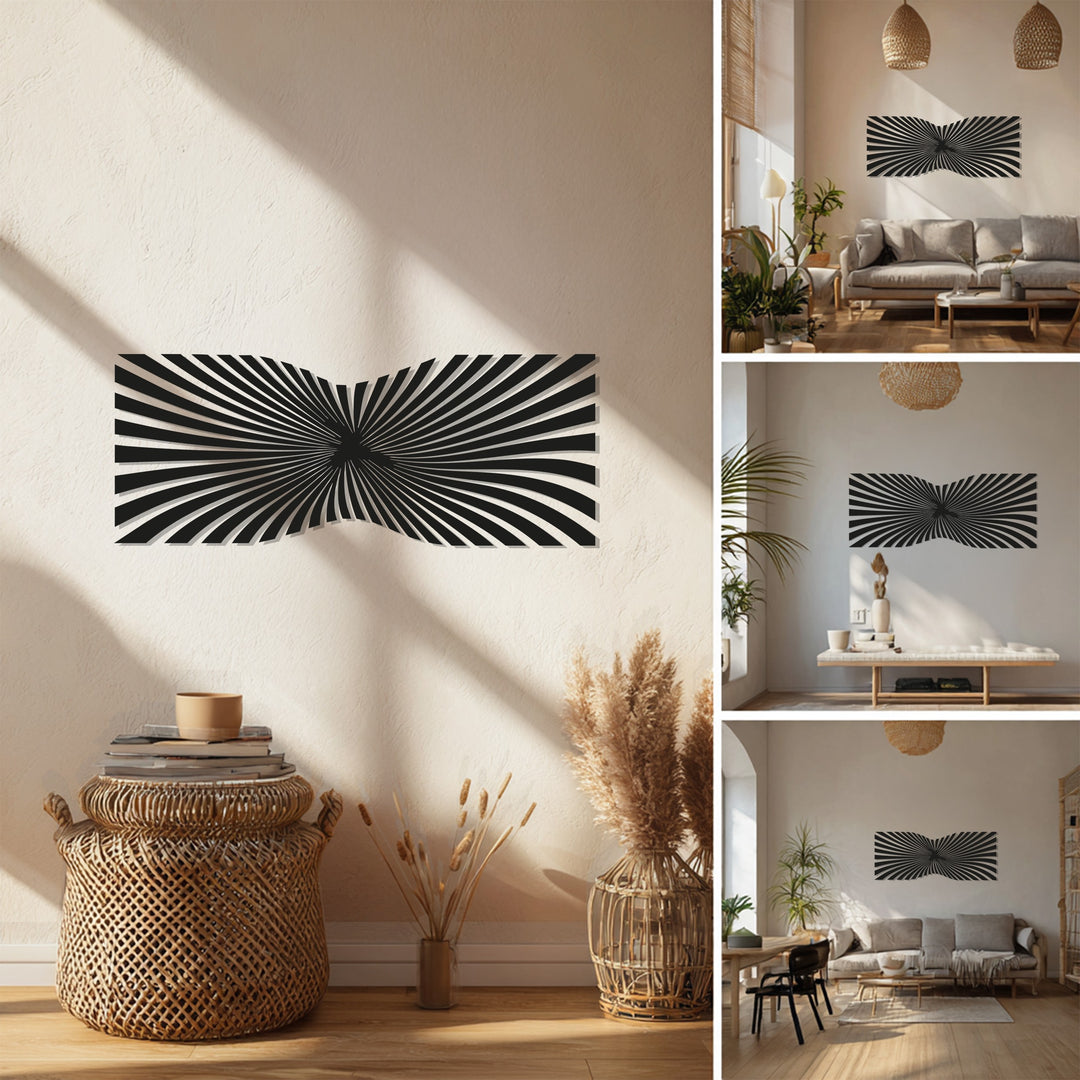 Optical Illusion Metal Wall Art – Modern Black Geometric Décor