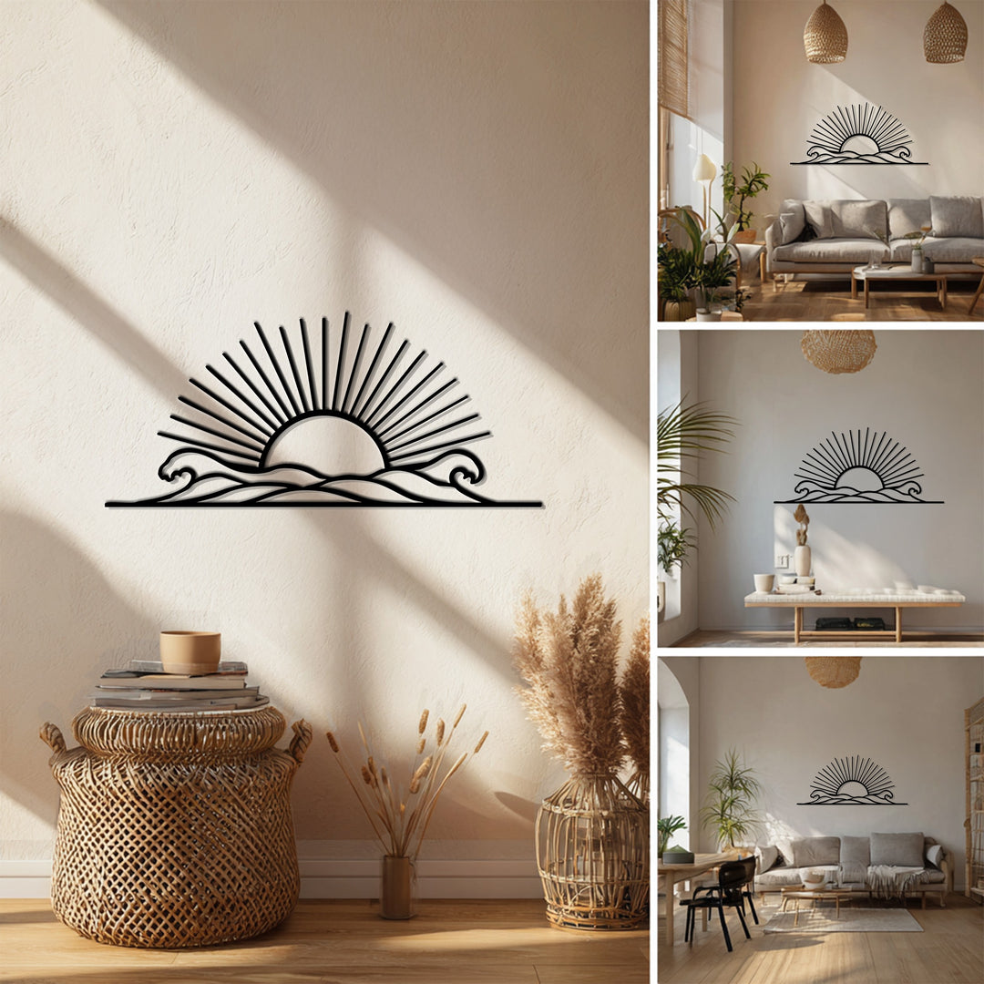 Radiant Horizon – Sunrise Over Waves Metal Wall Art