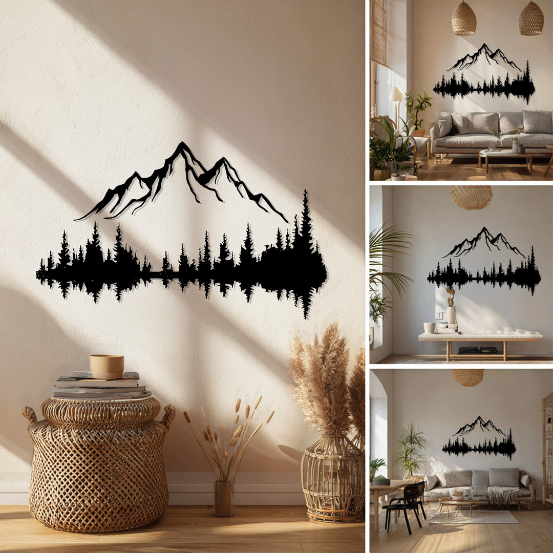 Rustic Mountain Landscape Metal Wall Art – Forest Reflection