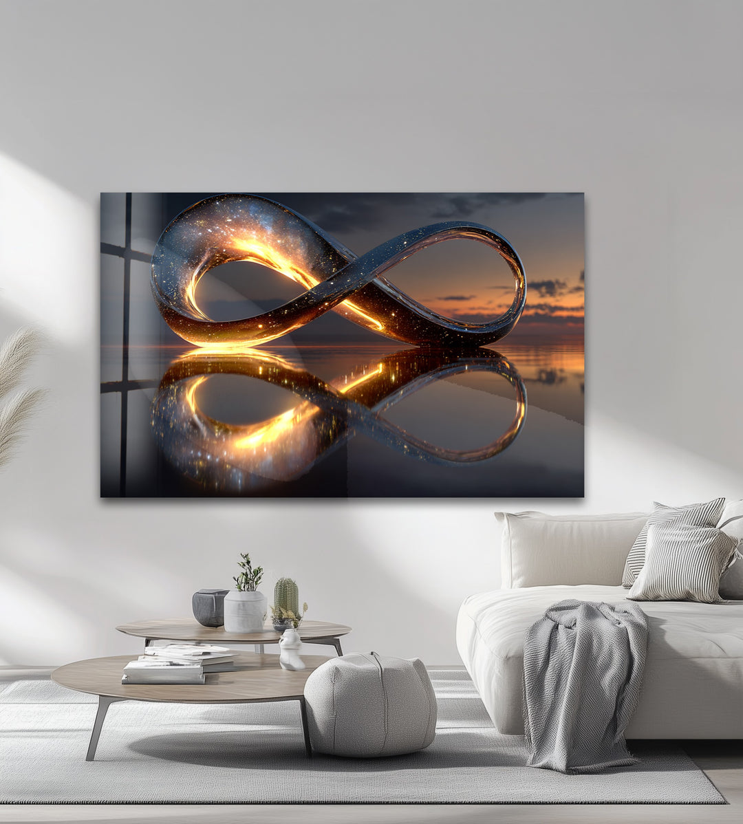 Eternal Horizon Loop – Illuminated Infinity Sculpture Glass Wall Art