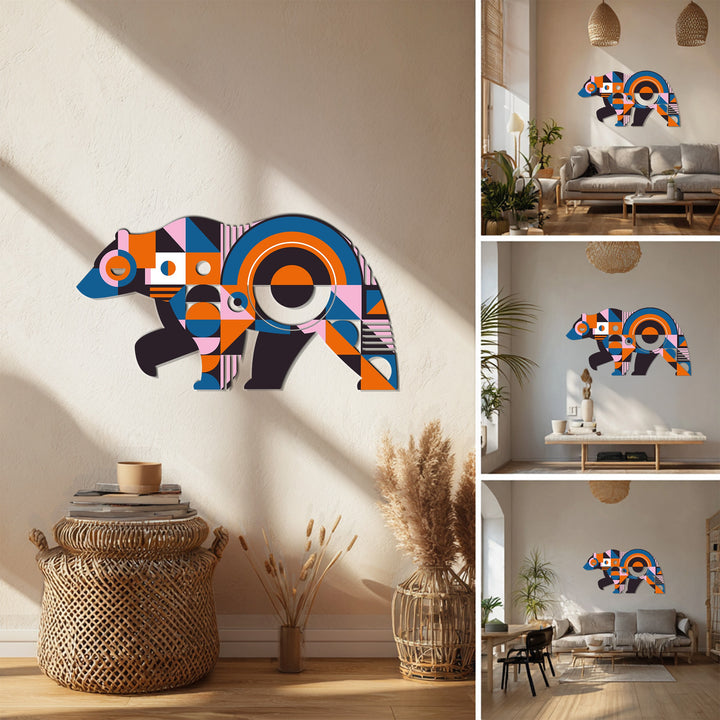 Abstract animal-inspired metal wall decor in orange and blue
