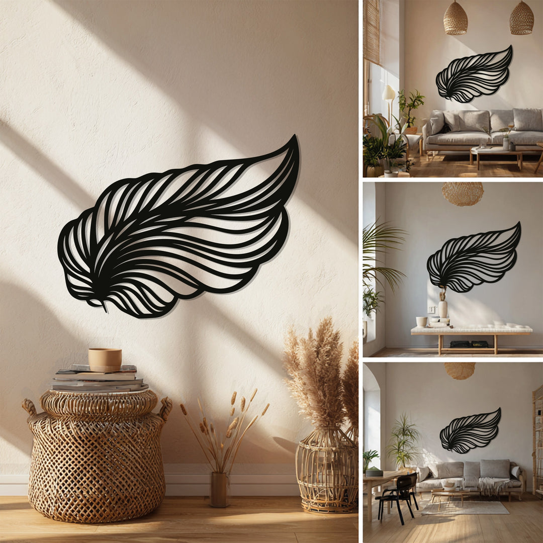 Elegant Wing Feather Metal Wall Art – Modern Black Décor
