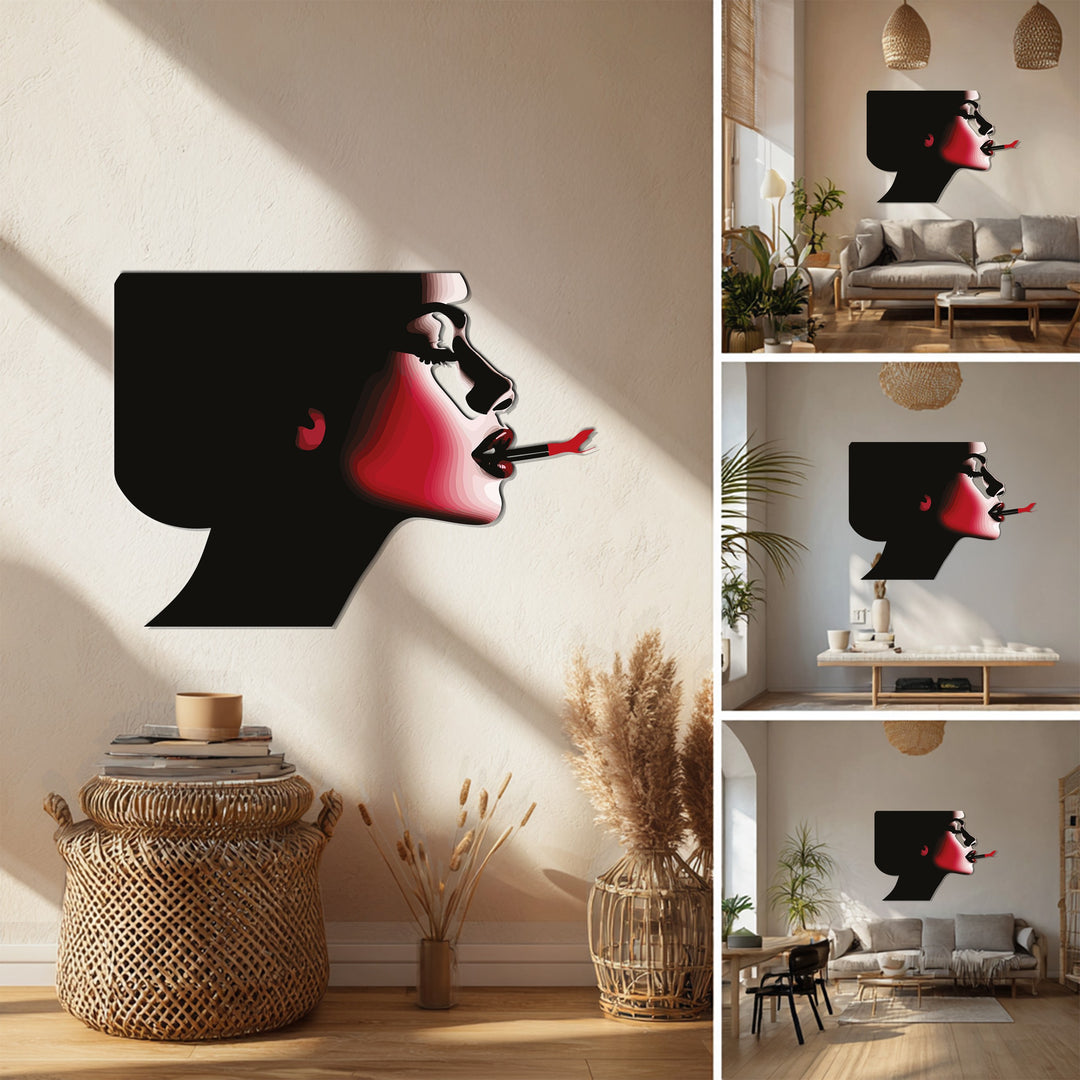 Scarlet Smoke – Bold Woman Silhouette Metal Wall Art