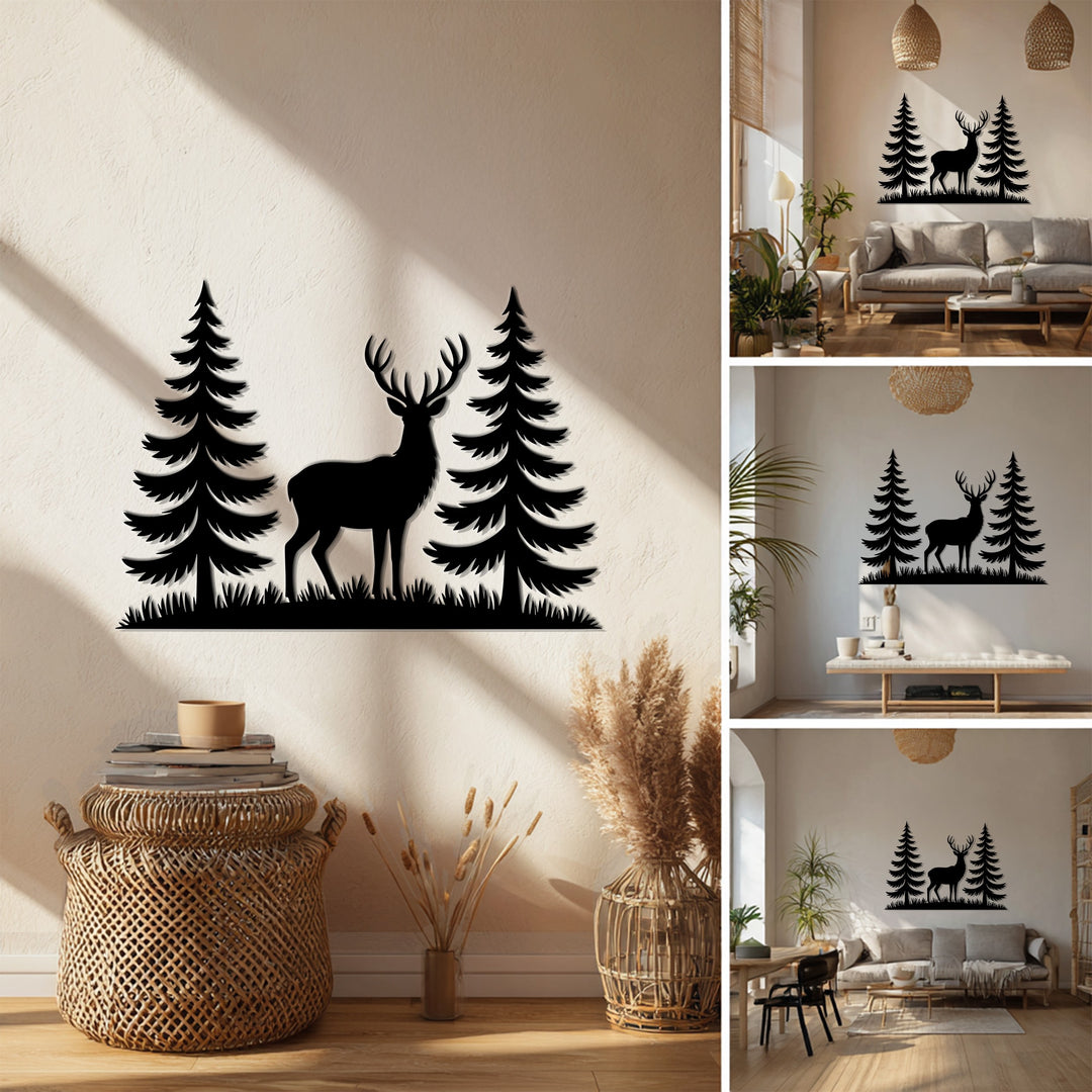 Serene Forest Deer Metal Wall Art – Rustic Cabin Décor