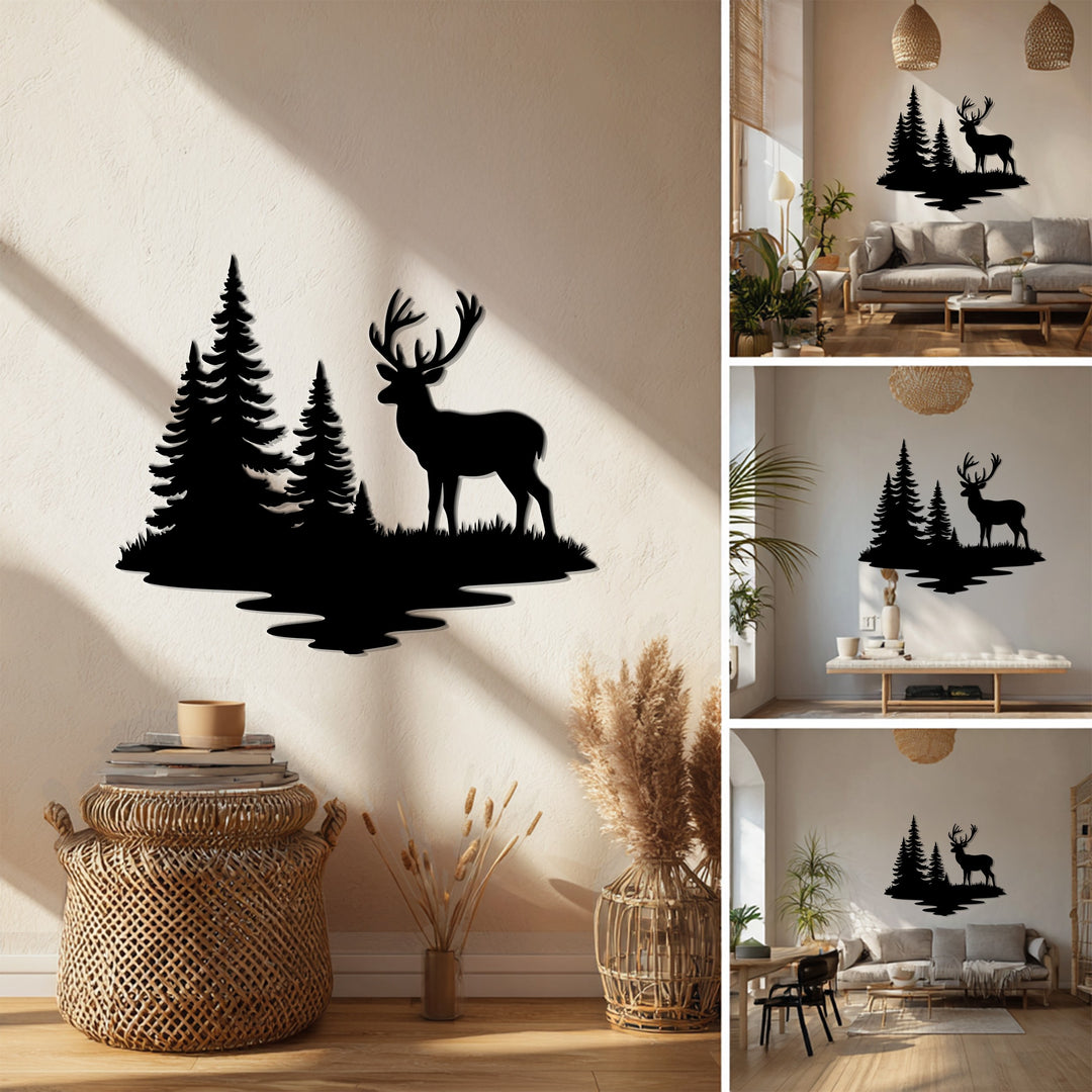 Forest Reflection Deer Metal Wall Art – Rustic Nature Décor