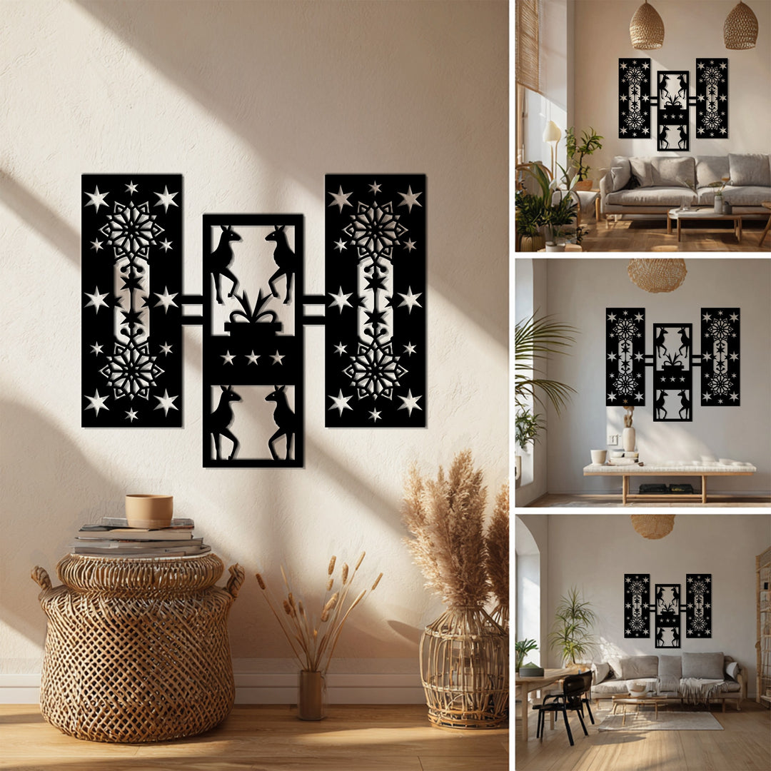 تناغم غزلان الشتاء – أشكال هندسية لعيد الميلاد فن جداري معدني