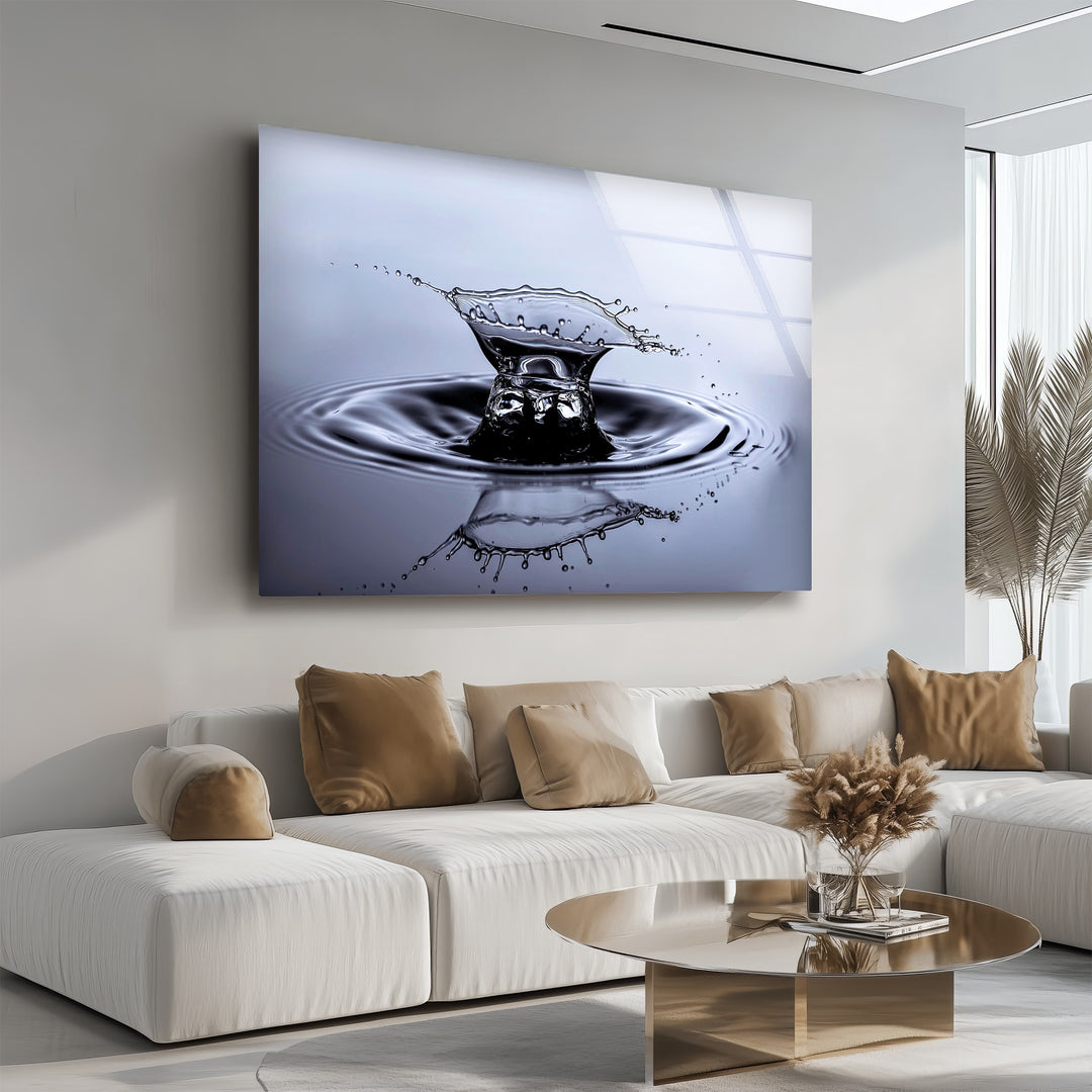 Aqua Impact Moment – Black & Silver Water Splash Glass Wall Art