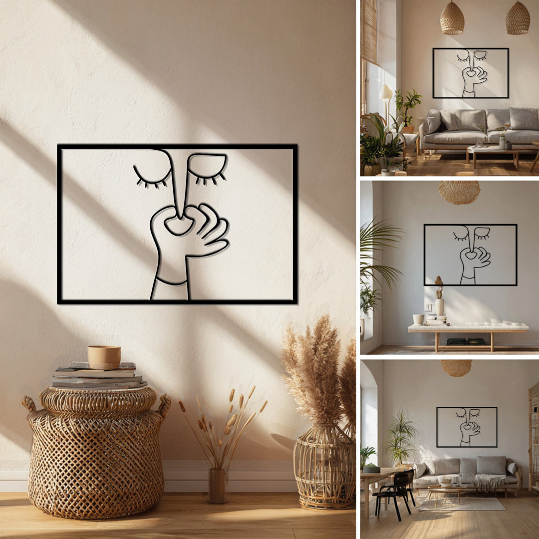 Abstract Silence Face – Modern Red Metal Wall Art