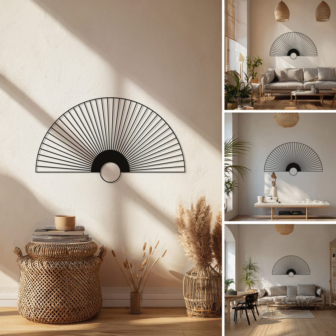 Rising Sun Fan Metal Wall Art – Minimalist Japanese-Inspired Décor