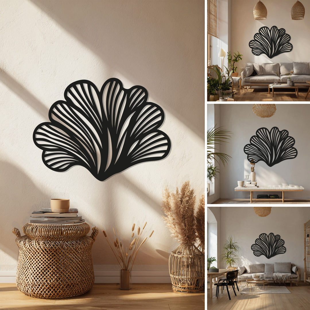 Abstract Leaf Fan Metal Wall Art – Modern Black Botanical Decor
