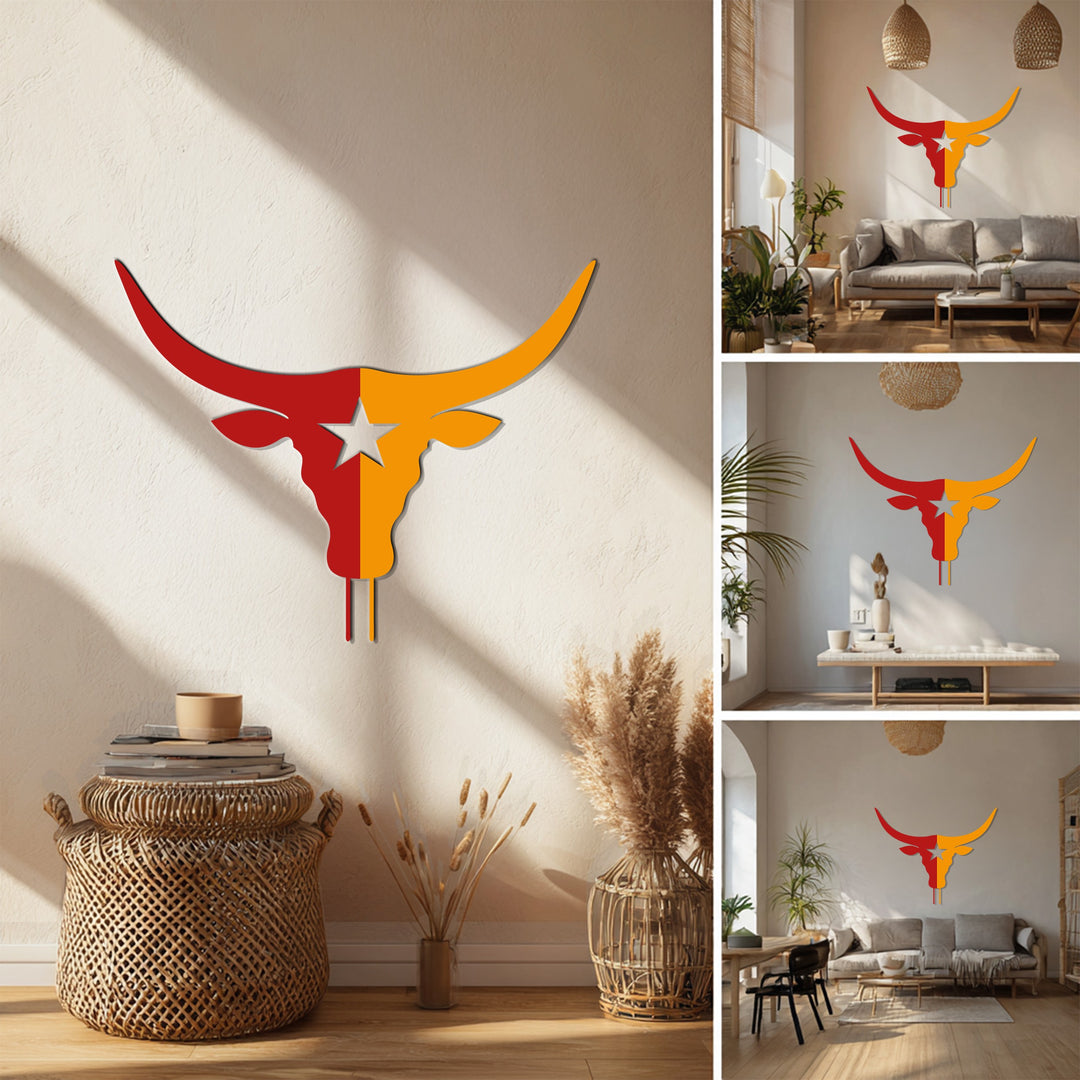 تكساس لونغ هورن ستار – غربي فن جداري معدني