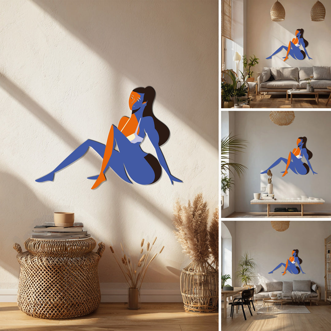 Abstract Sitting Woman Metal Wall Art – Modern Minimalist Home Decor