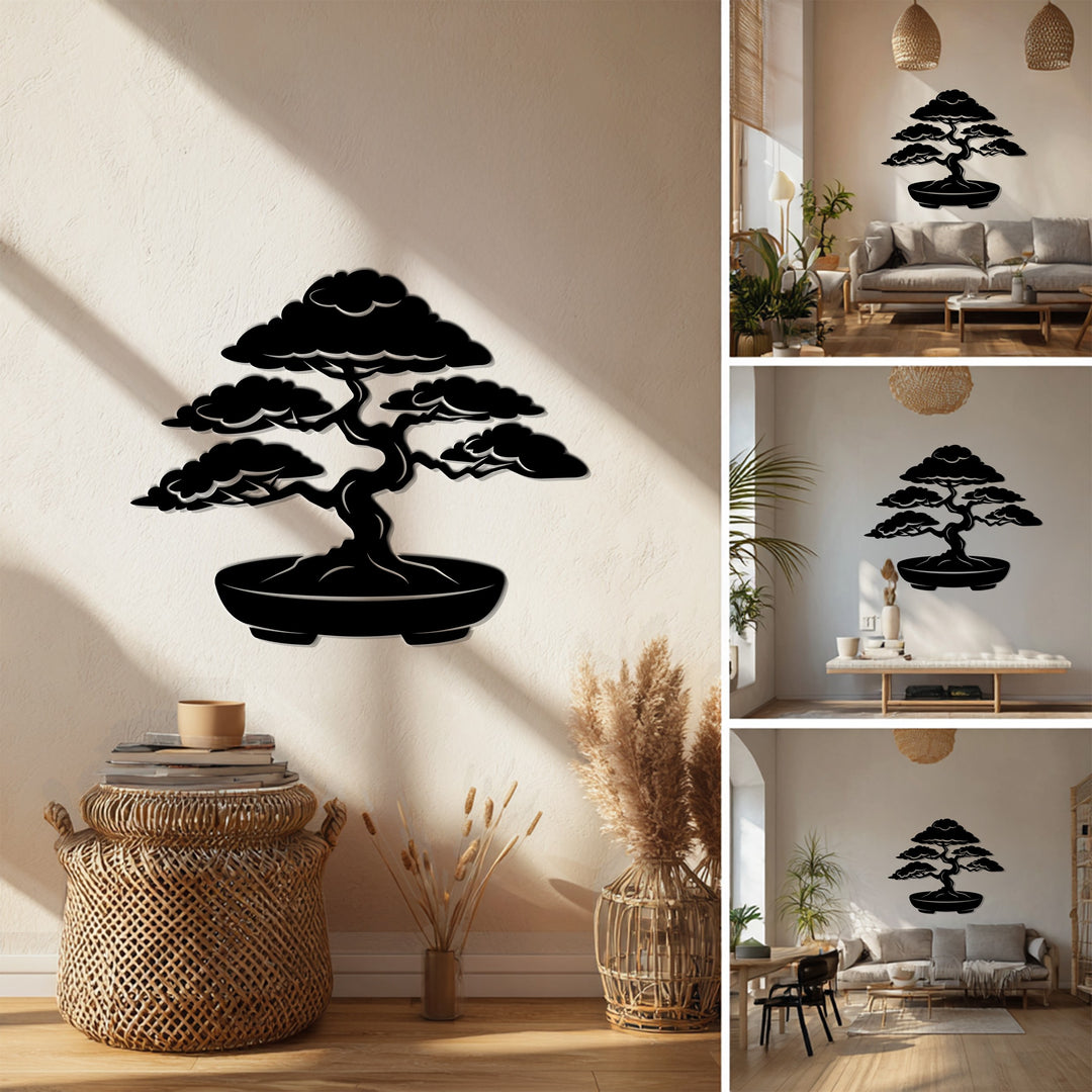Serene Bonsai Essence – Japanese Tree Metal Wall Art