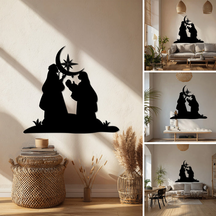 Elegant black silhouette of Holy Family for Christian home décor