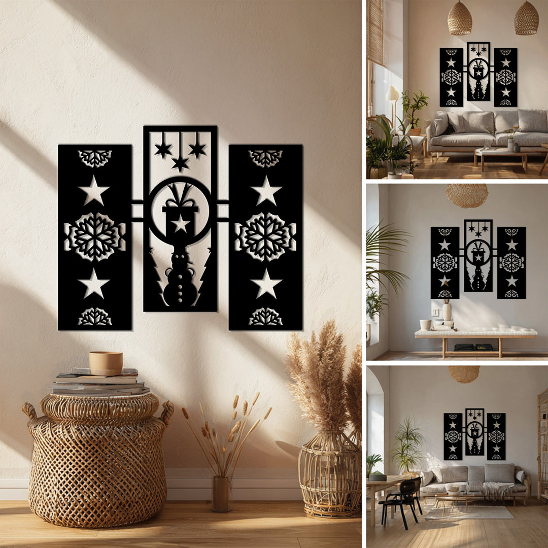 Snowman Gift Star – Christmas Geometric Metal Wall Art