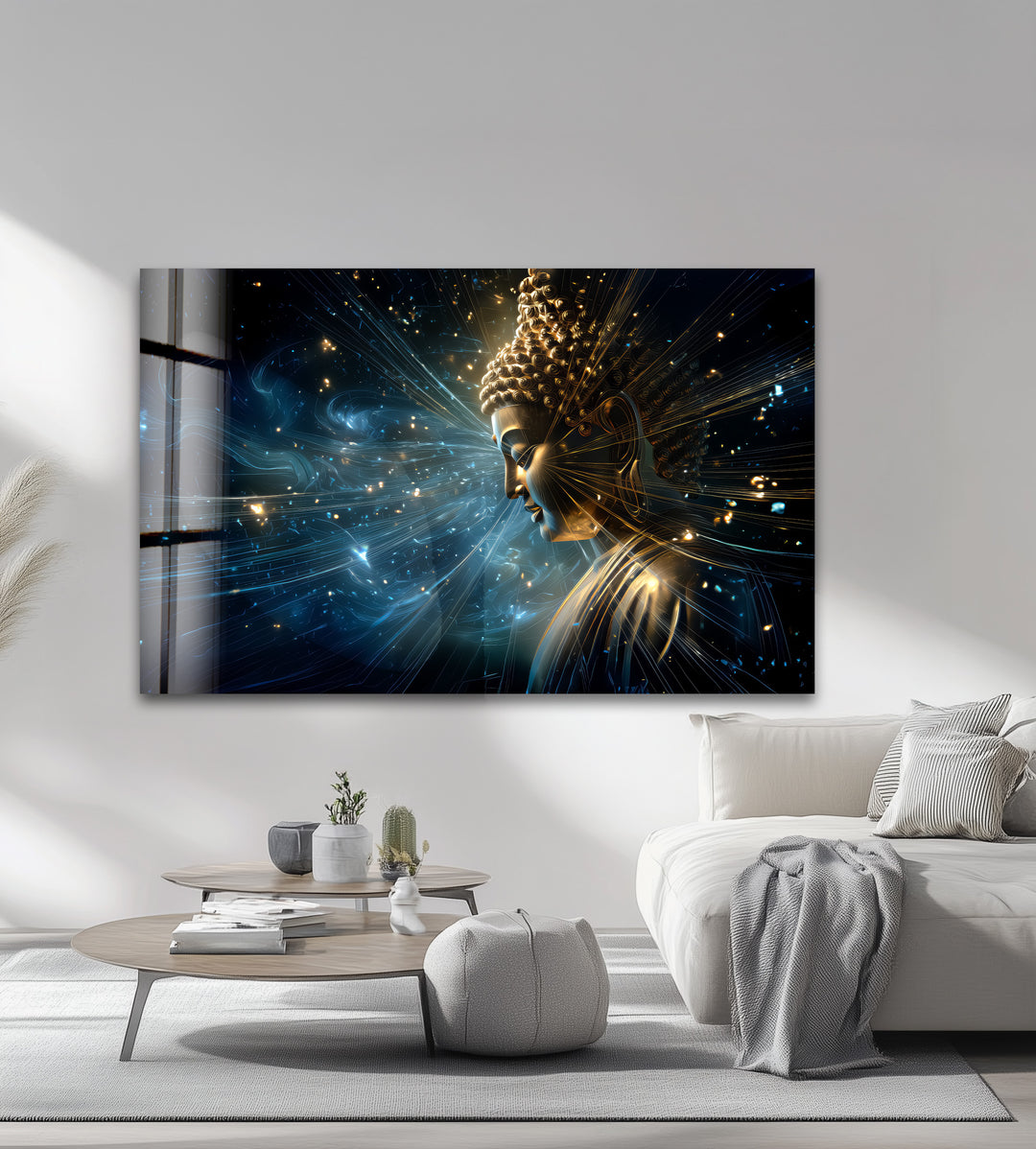 Cosmic Enlightenment – Radiant Buddha Glass Wall Art
