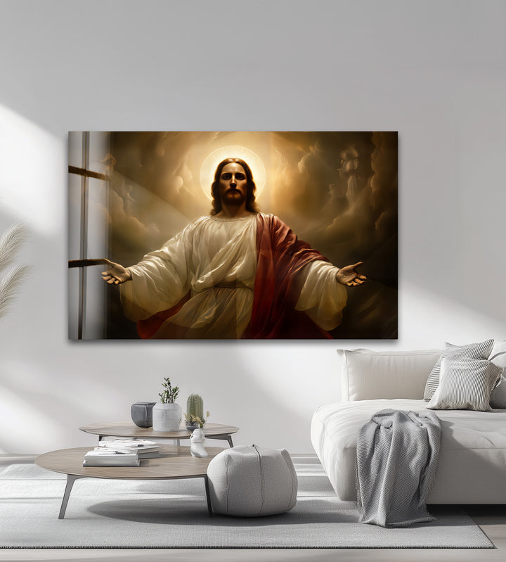 Divine Light – Sacred Jesus Portrait Glass Wall Art