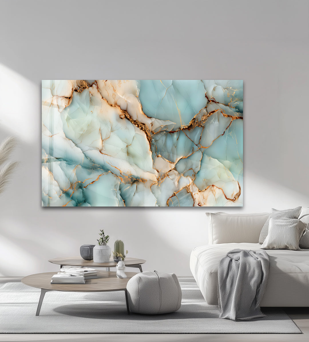Crystalline Veins – Aqua Marble Glass Wall Art