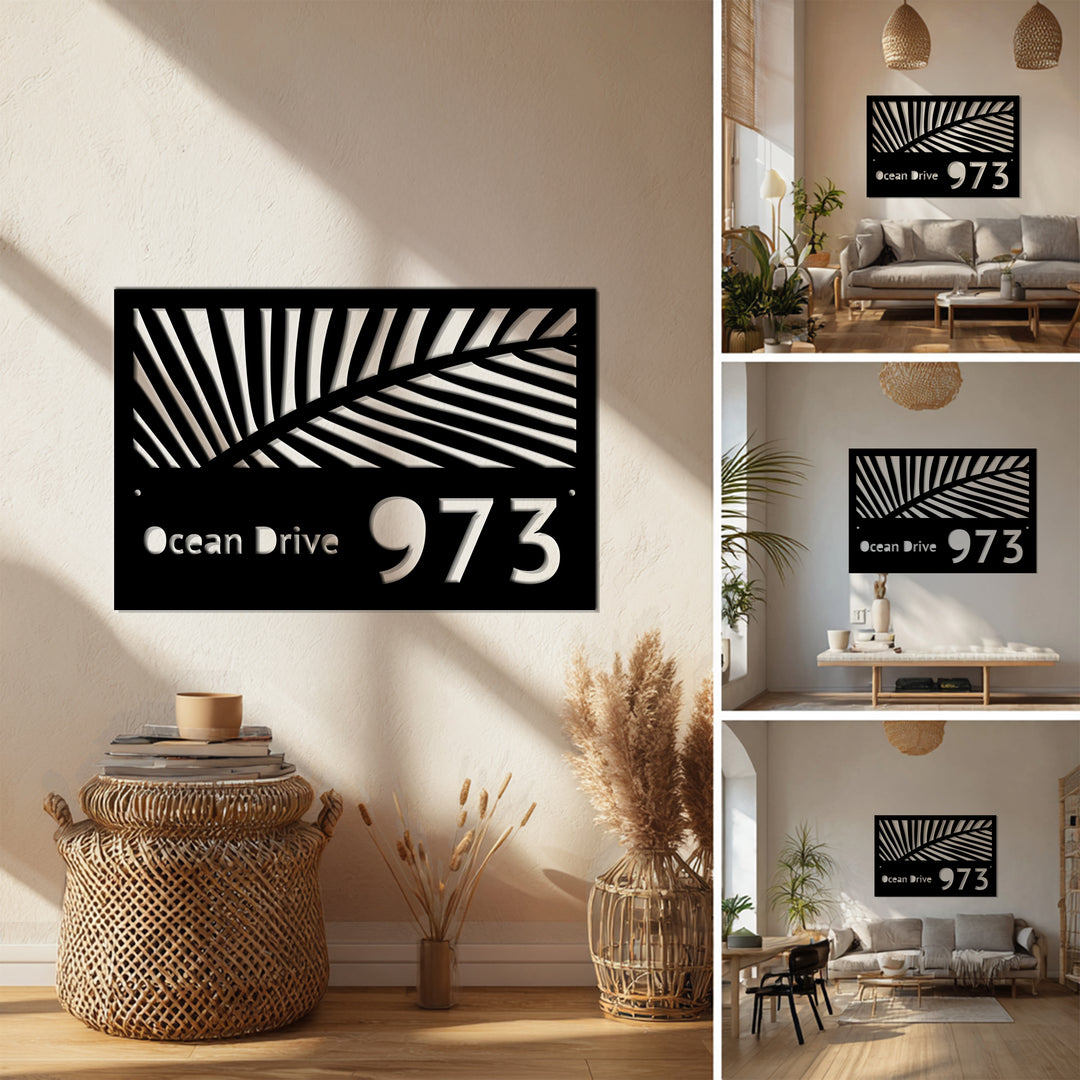 Custom Metal Address Sign – Tropical Palm Leaf House Number Plaque