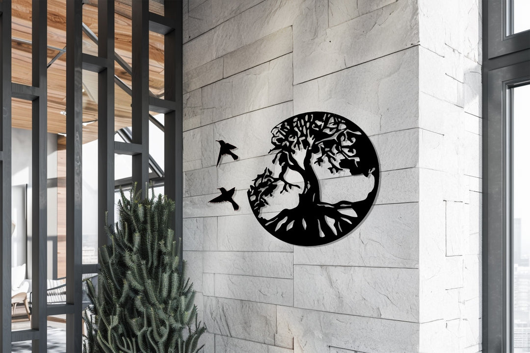 Tree of Life Circle Metal Wall Art – Nature Silhouette Decor