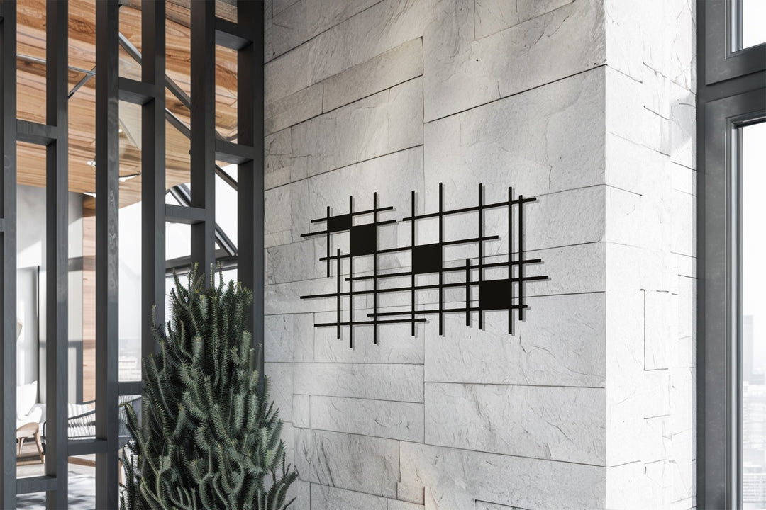 Geometric Grid Wall Art – Modern Metal Wall Decor