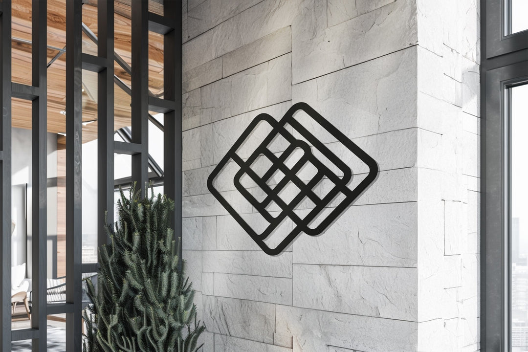 Geometric Woven Squares Metal Wall Art – Modern Abstract Décor