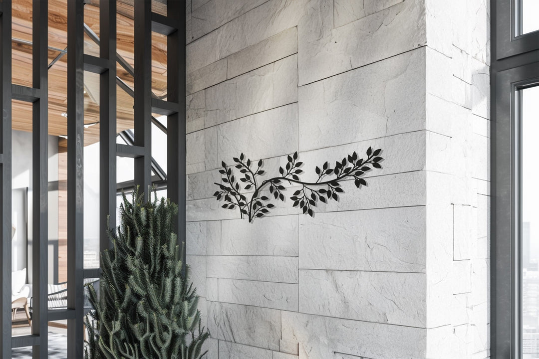 Leaf Branch Metal Wall Art – Minimalist Botanical Design