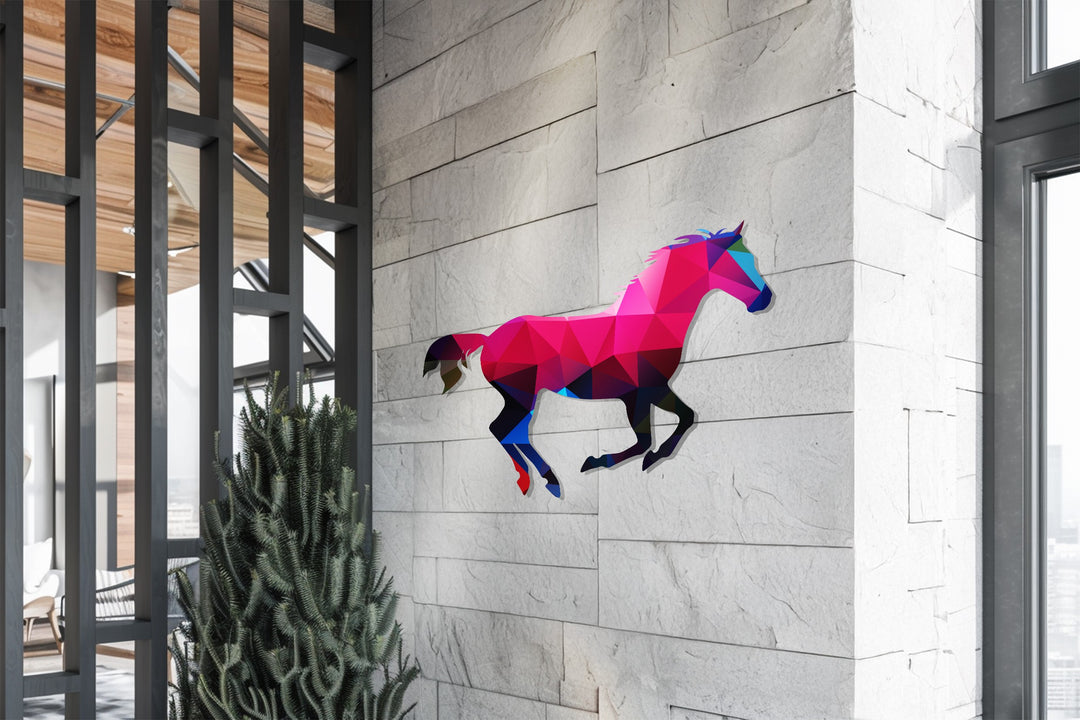 Geometric Running Horse Metal Wall Art – Modern Polygon Animal Wall Decor