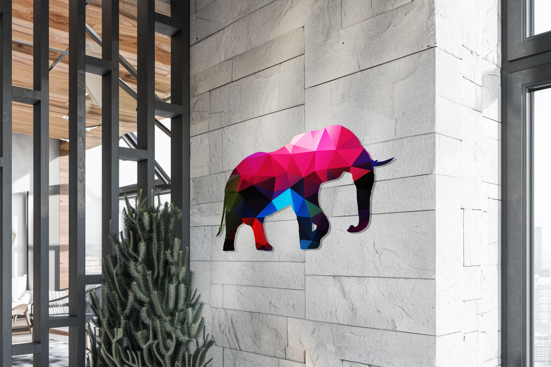 Colorful Elephant Metal Wall Art – Modern Geometric Animal Home Decor