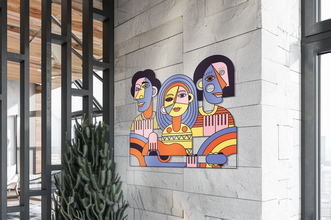 Melodic Harmony – Abstract Musician Trio Cubist Metal Wall Art