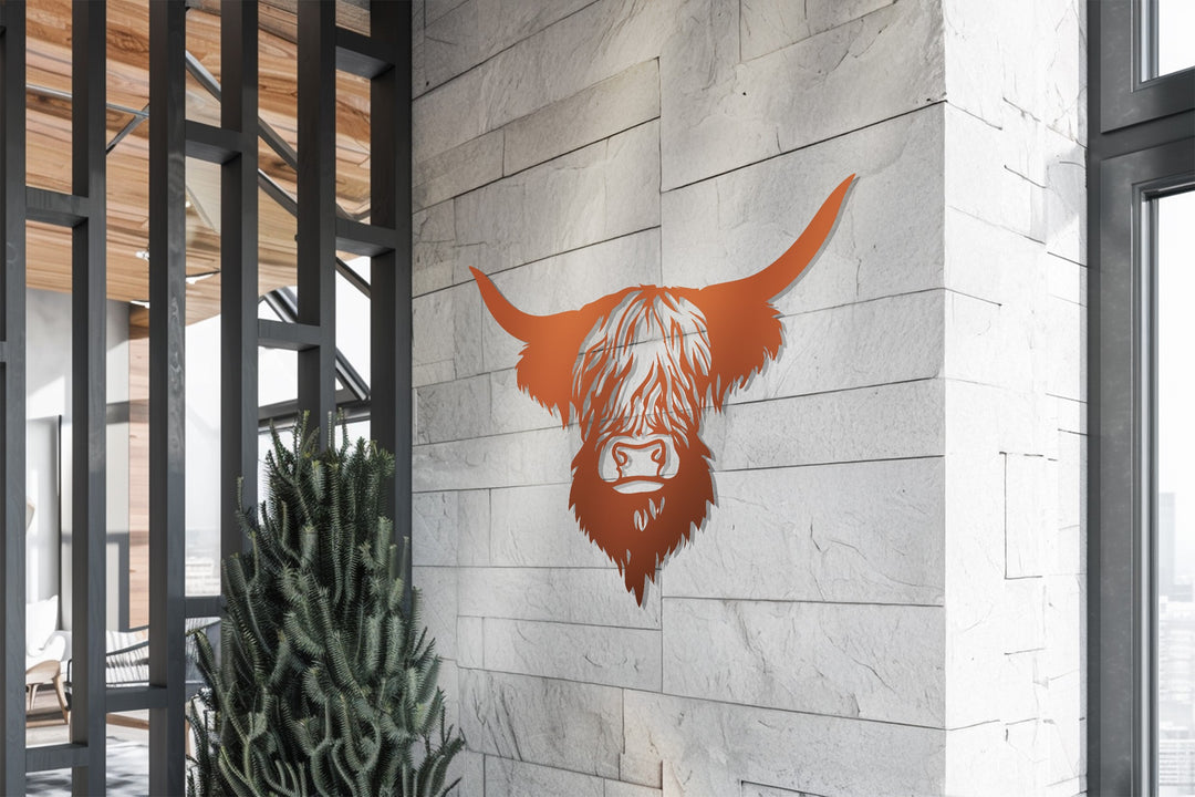 Rustic Highland Cow Metal Wall Art – Farmhouse Animal Silhouette Decor