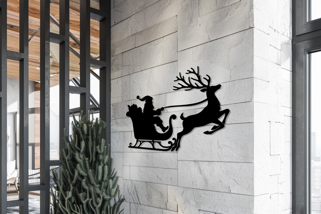 Laser-cut Santa and reindeer artwork – Christmas wall ornament