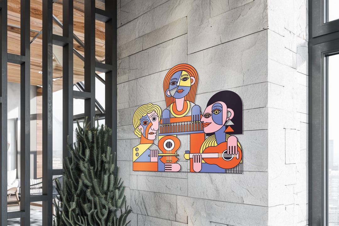 Modern cubism metal wall decor for living room