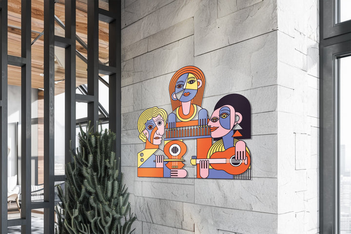 Modern cubism metal wall decor for living room