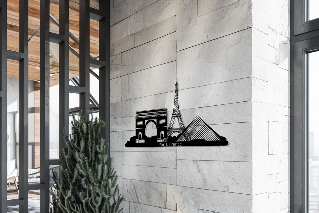Minimal Paris skyline metal wall art decor