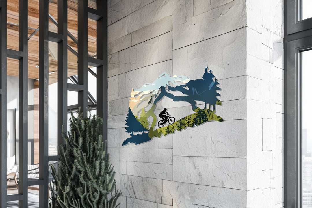 Mountain Biker Metal Wall Art – Adventure Landscape Design