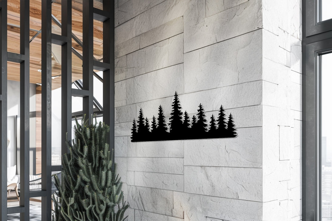 Pine Forest Silhouette – Rustic Nature Metal Wall Art