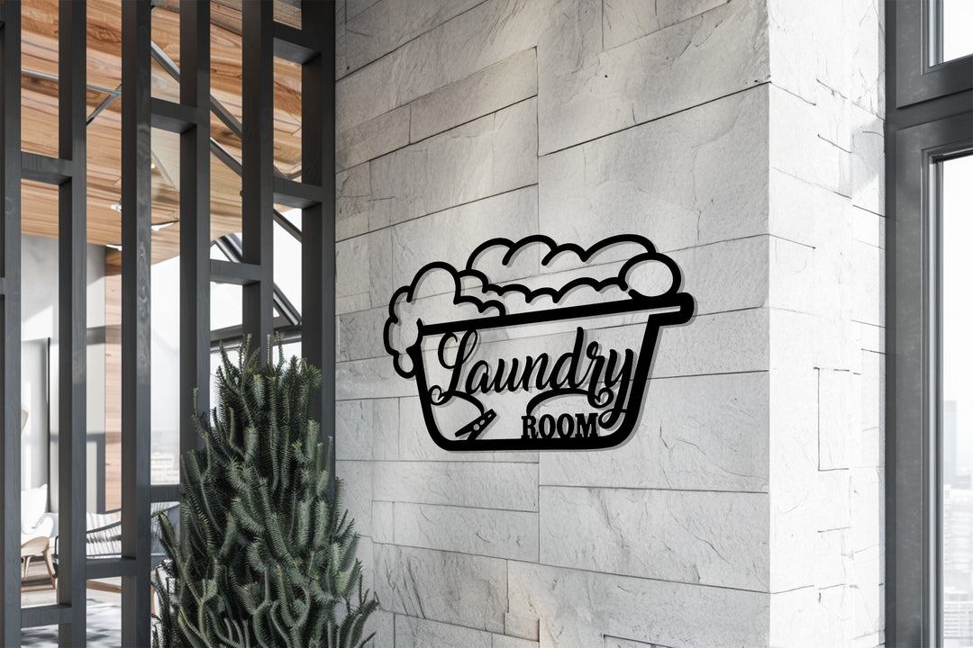 Laundry Room Metal Wall Art with UV Print – Vintage Wash Tub Design