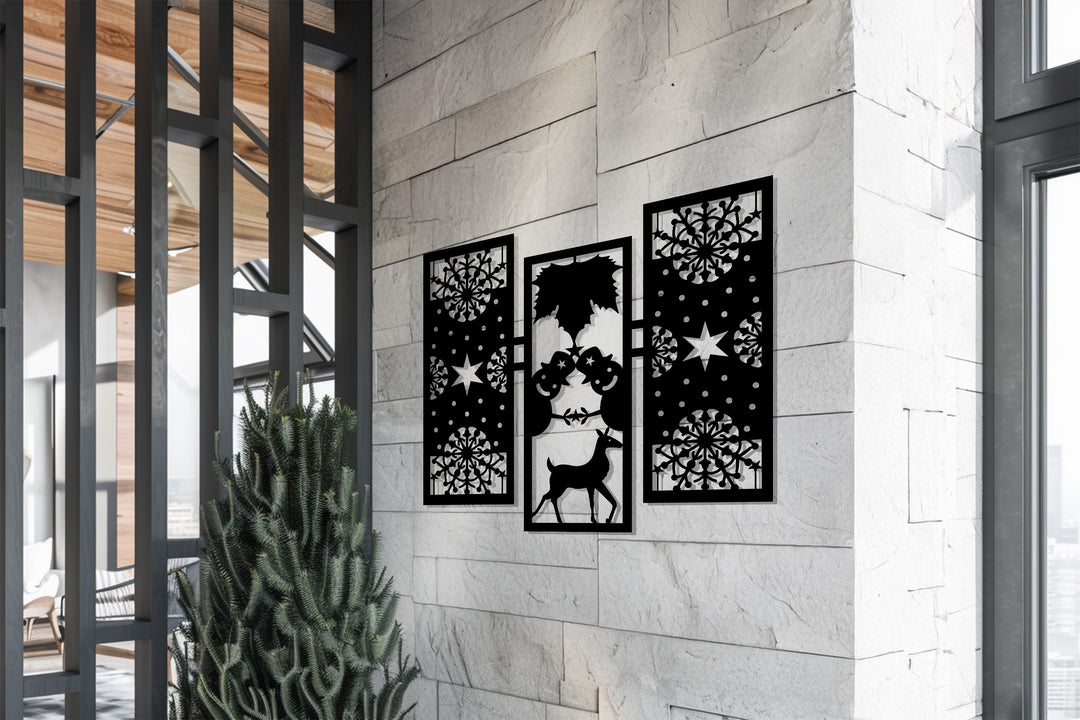 بهجة الشتاء – رجل الثلج ورنة عيد الميلاد فن جداري معدني