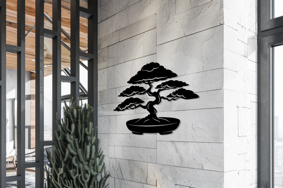 Serene Bonsai Essence – Japanese Tree Metal Wall Art