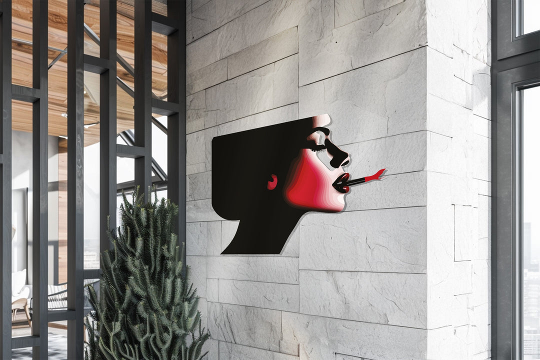 Scarlet Smoke – Bold Woman Silhouette Metal Wall Art