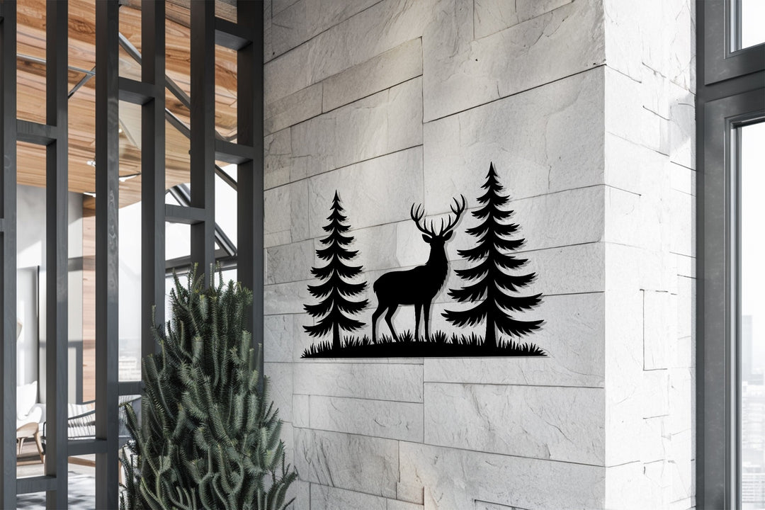 Serene Forest Deer Metal Wall Art – Rustic Cabin Décor