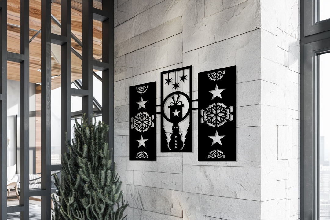 Snowman Gift Star – Christmas Geometric Metal Wall Art