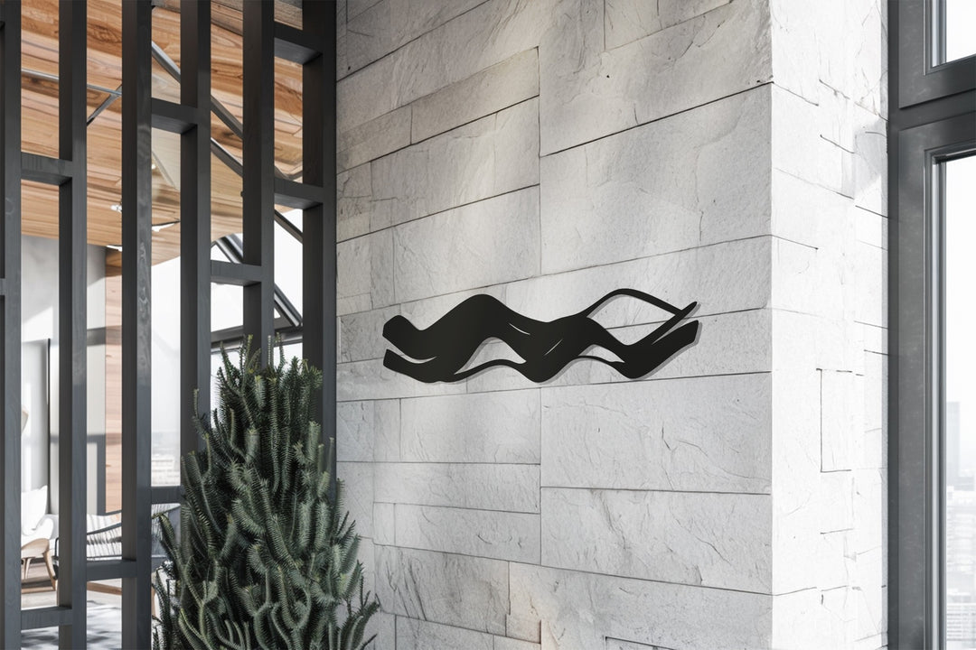 Abstract Waves Metal Wall Art – Modern Minimalist Black Wall Decor