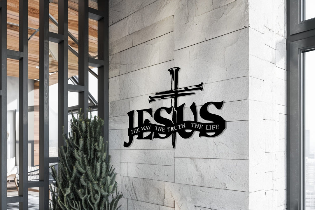 Jesus Cross Metal Wall Art – The Way, The Truth, The Life Christian Decor