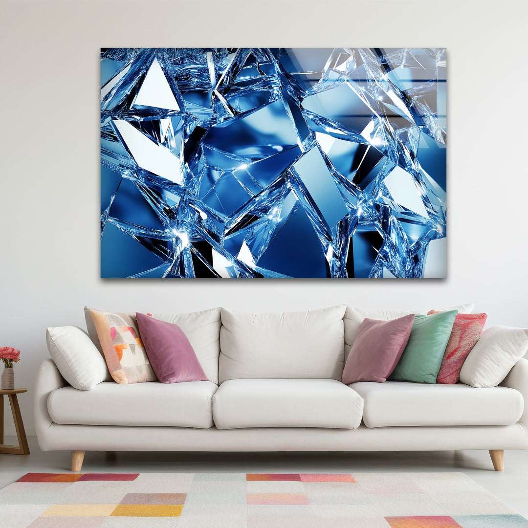 Crystal Shatter Blue – Abstract Faceted Ice Glass Wall Art