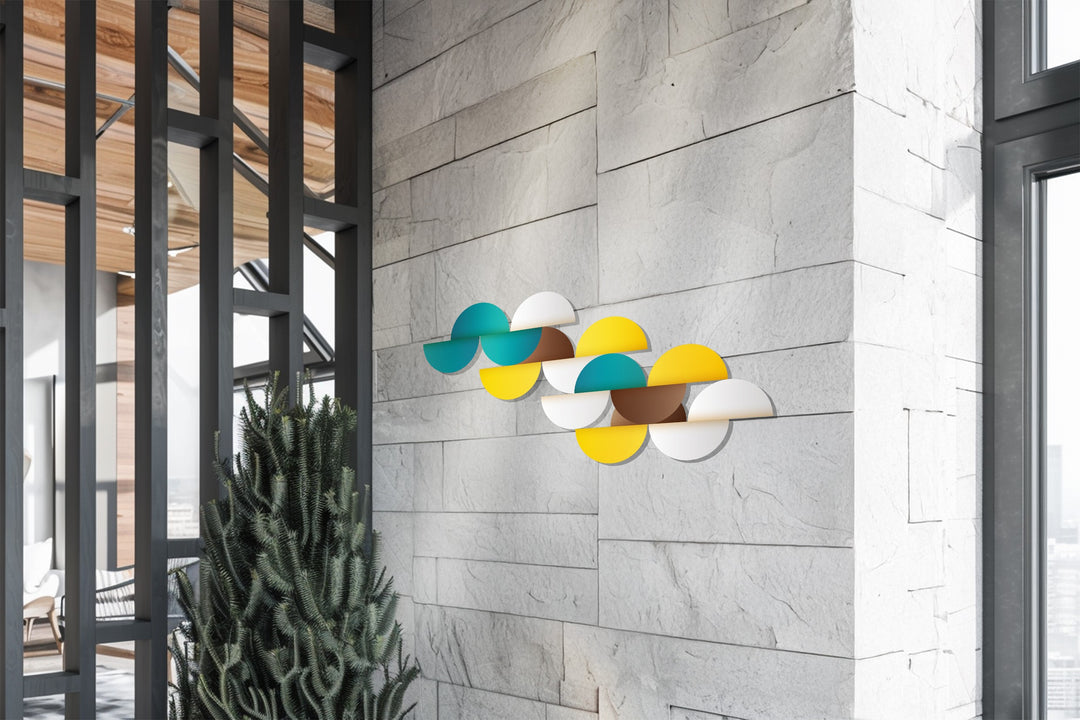 Contemporary geometric semi-circle artwork for living rooms