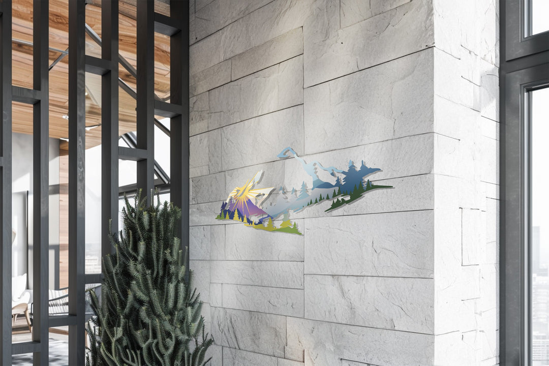 Majestic Sunrise Over Mountains Metal Wall Art – Nature Landscape Design