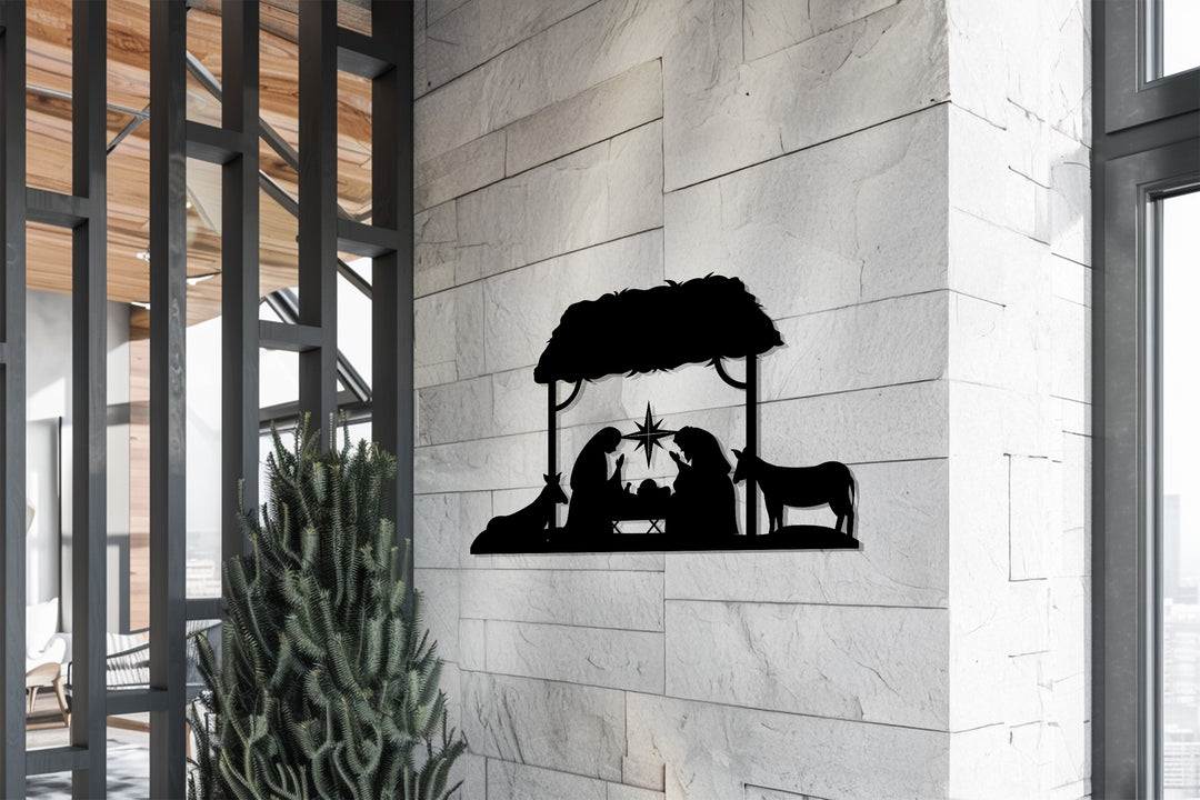 مشهد ميلاد السيد المسيح في ليلة صامتة - عيد الميلاد المجيد للعائلة المقدسة فن جداري معدني